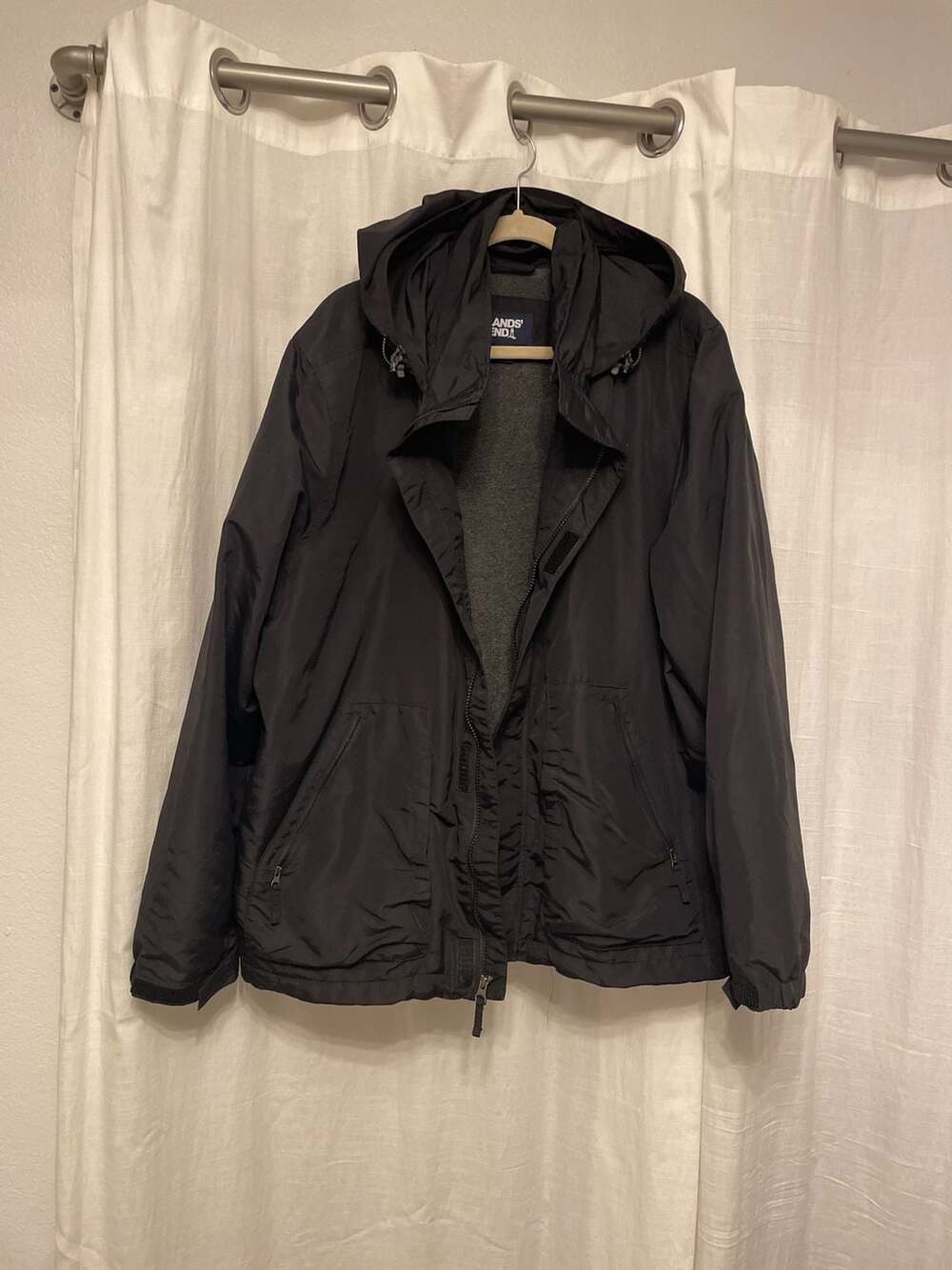 Lands End Outrigger Reflective Parka Black Mens L Full Zip Nylon Oeko Tex